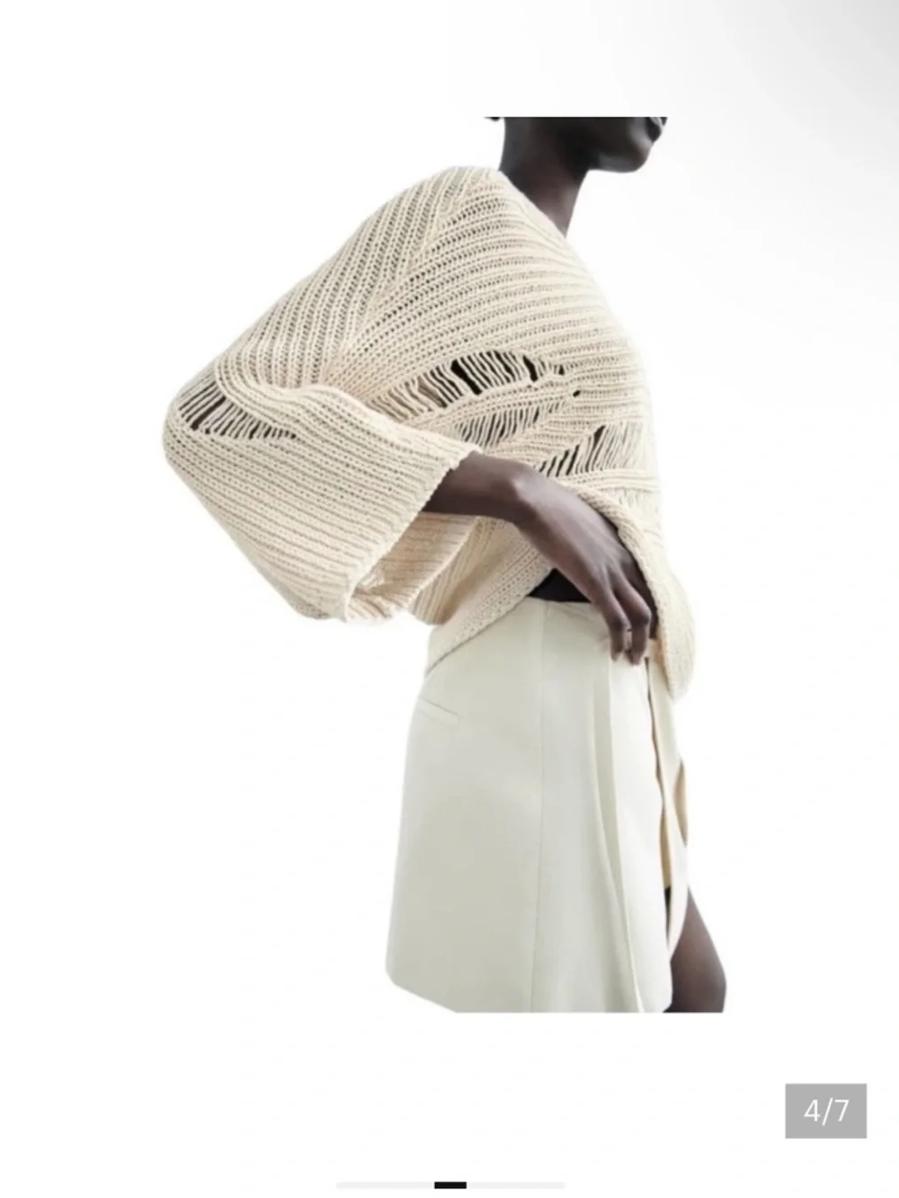 Zara Oversized Open-Knit Batwing Sleeve Ivory Ecru Sweater Size Medium - Picture 5 of 6